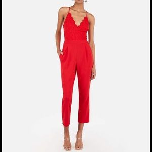 NWT Express Lace Bodice Jumpsuit in red, size Medium